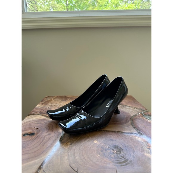 GUC PRADA black leather 90's square toe high heel pumps size 35.5 - Picture 5 of 5